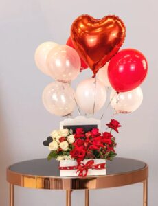 Roses with Heart Balloons