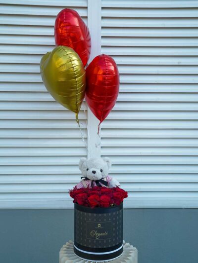 valentine's day special red roses with teddy and balloons