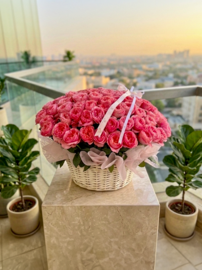 Luxury red rose basket bouquet UAE