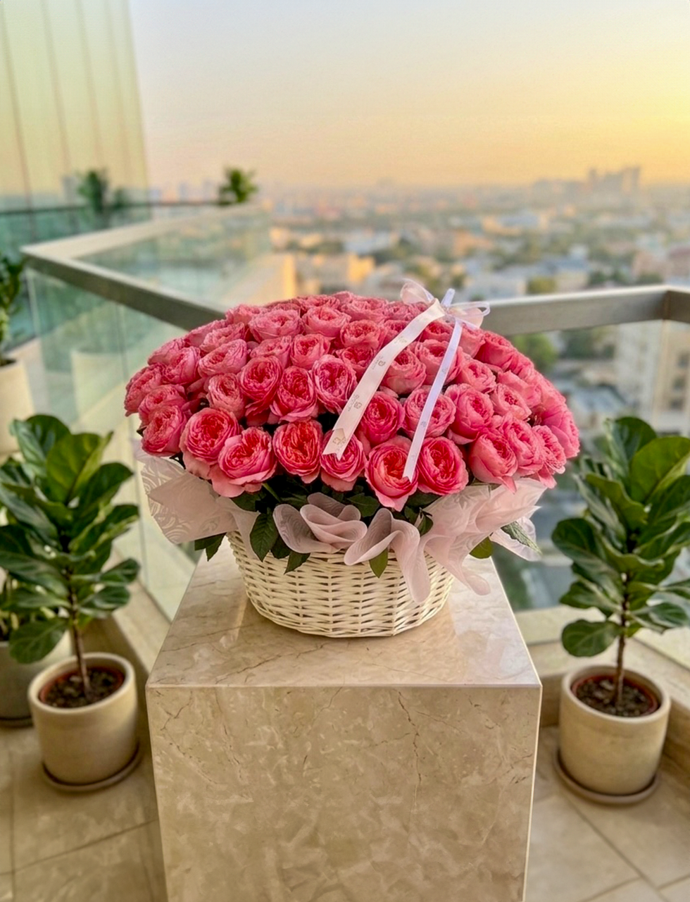Luxury red rose basket bouquet UAE